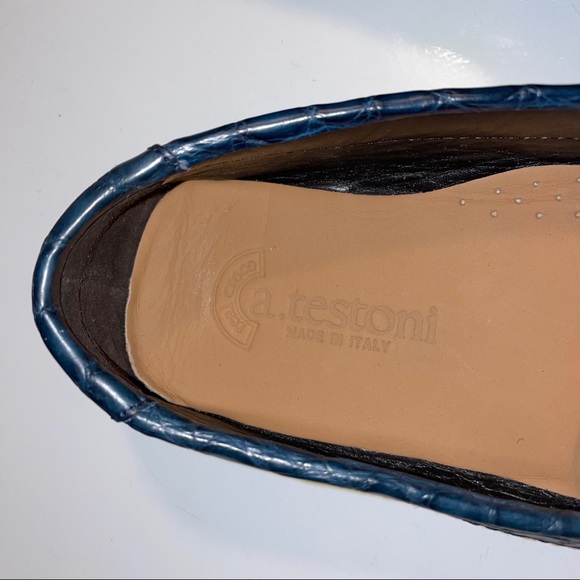 a. testoni Rare Navy Blue Crocodile Penny Loafers - Picture 15 of 17